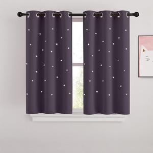 NICETOWN Blackout Star Curtains for Kids Room 2 Panels Cutout Stars Romantic Starry Sky Space Theme Grommet Windows Curtains 45 inches Length for Thanksgiving, 34" Wide, Greyish Purple