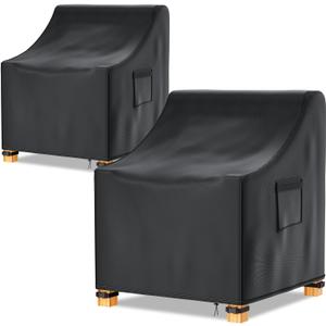 Likorlove Patio Chair Covers Waterproof  36" W x 37" D x 36" H, Heavy Duty 600D Outdoor Furniture Covers for Lounge Deep Seat Chairs, Windproof with Buckles & Air Vent, Black (2 Pack)