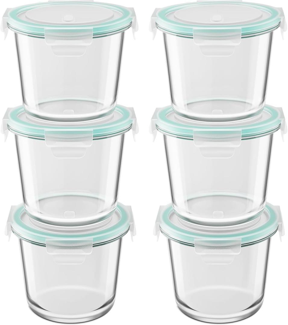 3 Cup Glass Meal Prep Containers With Turquoise Lids, Airtight 23oz glass Storage Container Set, Heat-Resistant BPA-Free for feeding the Southern Starter, Microwave, Dishwasher, Freezer Safe (Pack of 4)