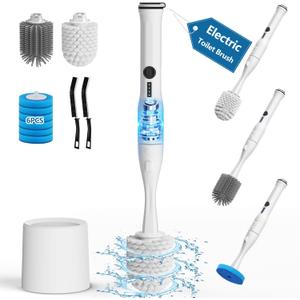 Leebein Electric Toilet Brush and Holder Set, 2025 New Toilet Bowl Scrubber Kit with 8 Replaceable Brush Heads, Disposable Toilet Brush with 6 Wand Cleaner Refills, 2 Pcs Crevice Cleaning Brush