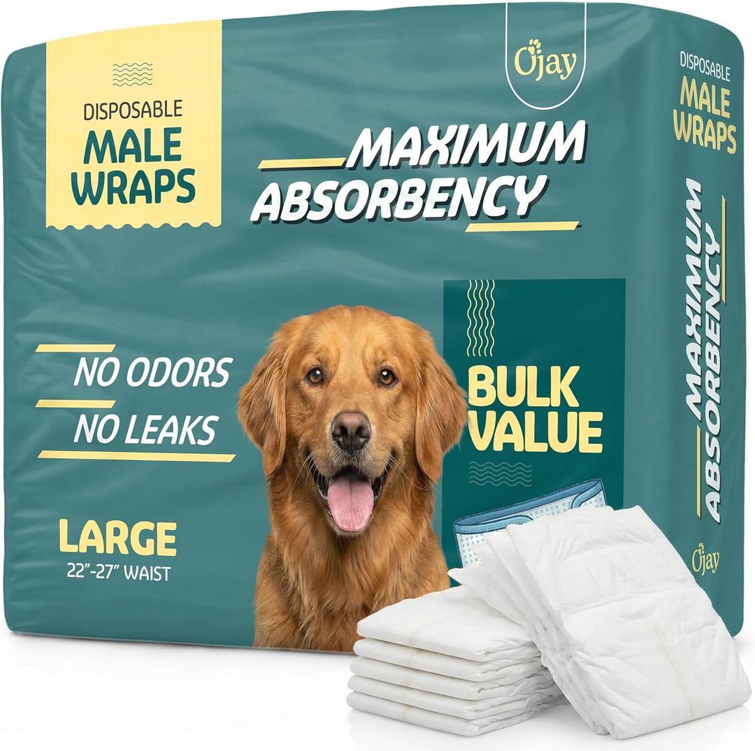 Maximum Absorbency Male Dog Diapers - Leak-Proof Disposable Male Dog Wraps- FlashDry Gel Technology, Wetness Indicator Doggie Diapers- Belly Wraps for Incontinence & Training (30 Pack, Large)