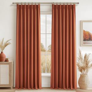 Pinch Pleated Black Out Curtains 84 Inch Long for Living Room, Thick Linen Memory Trained Boho Bedroom Darkening Curtain 84 Inch Length 2 Panel Set Double Layer Thermal Viral Window Drapes, 40"W x 84"L