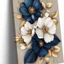 Modern Floral Canvas Wall Art Blue White Gold Flowers Wall Decor Pictures Flower Market Poster Prints for Living Room Bedroom Office Home Decoration 12x16in Ready to Hang