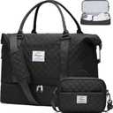 Weekender Bags for Women, Carry on Overnight Weekend Travel Duffel Bag with Shoes Compartment &Toiletry Bag, Personal Item Bag for Travel Business Trips Sport Hospital (Large, Grid-Black)