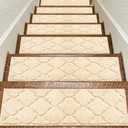 BAGAIL Soft Stair Treads Non-Slip for Wooden Steps, 15pcs 28"x9" Peel and Stick Carpet Stair Treads for Hardwood & Tile Floors, Reusable & No Residue Stair Runner for Kids, Elders and Pets, Warm Sand