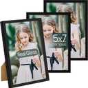 upsimples 5x7 Picture Frame Set of 3, Made of High Definition Glass for 5 x 7 Black Frames, Wall and Tabletop Display Thin Border Photo Frame for Home Dcor