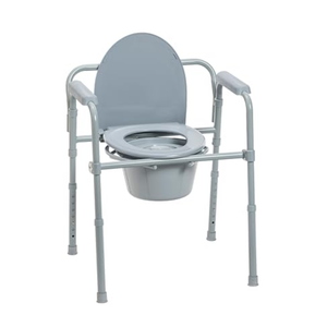 Drive Medical 11148-1 Folding Steel Bedside Commode Chair, Portable Toilet, Supports Individuals Weighing Up To 350 Lbs, with 7.5 Qt. and 13.5 Inch Seat, Grey