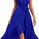 PRETTYGARDEN Women's 2025 Summer Cross Midi Dress Casual Boho Deep V Neck Short Sleeve Ruffle Hem Split Beach Long Dresses, XL