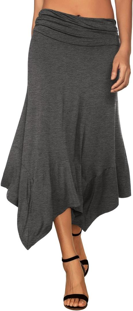 DJT Women's Flowy Handkerchief Hemline Midi Skirt (Medium, Heather Grey)