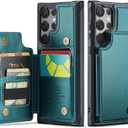 Vinich for Samsung Galaxy S23 Ultra Wallet Case with Card Holder, RFID Blocking Credit Slots Kickstand Shockproof Phone Cover Fit for Galaxy S23 Ultra 6.8" Bluish Green