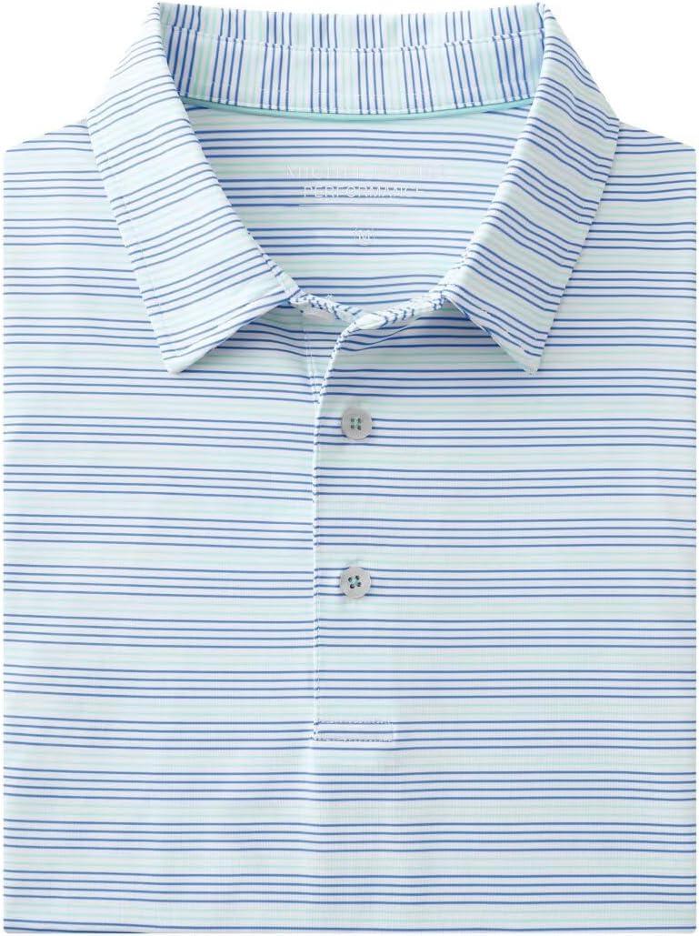 Rouen Men's Polo Shirts Short Sleeve Dry Fit Performance Wicking Moisture Causal Striped Collared Golf Shirts for Men (Blue, S)