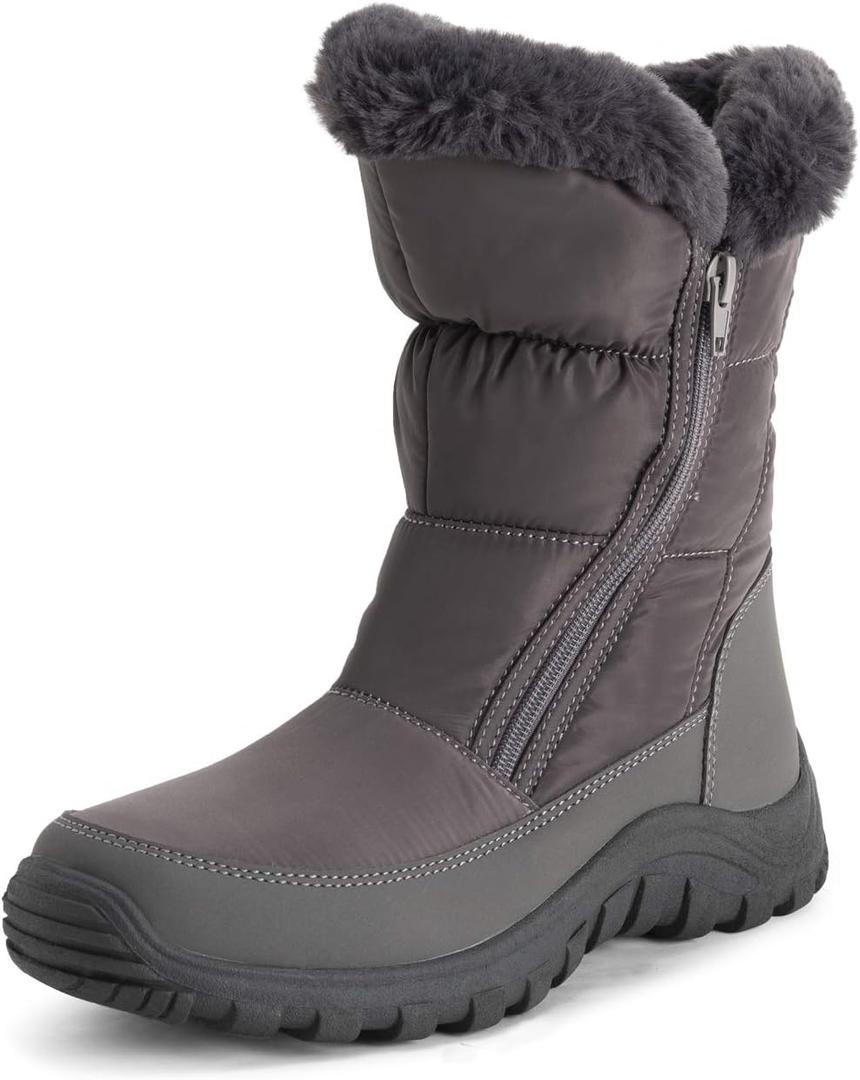 POLAR Womens Memory Foam Twin Zip Opening Pull On Nylon Waterproof Thick Faux Fur Lined Winter Rain Snow Boots (10, Charcole)