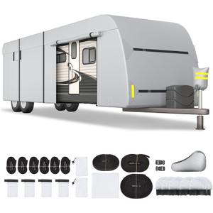 YOLENY 20'-22' Travel Trailer RV Cover, 300D Windproof Rip-Resistant Anti-UV Camper Cover with Jack Cover Storage Bag Repair Patches and Tire Covers