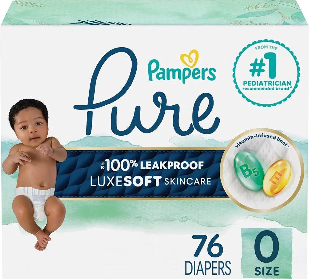 Pampers Pure Baby Diapers, Size 0 (10 lbs), 76