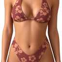 MakeMeChic Women's Polka Dots Triangle Thong Bikini Sets Floral Cute Bathing Suit Swimsuits L