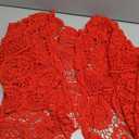 Women's Summer Short Sleeve Crochet Shrug Tie Front Open Knit Cropped Cardigan Lightweight Bolero Sweater Cover Up (True Red, X-Large)
