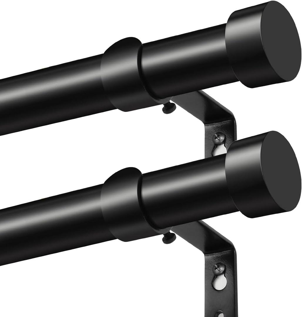 KAMANINA Curtain Rods 2 Pack, Heavy Duty Curtain Rod for Windows 66 to 120 Inch, 1 Inch Black Modern Drapery Rods with End Cap (32"-120", 2Pack)