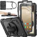 SEYMAC stock Case for Samsung Galaxy Tab A9 8.7'', Full-Body Drop Protection Case with Screen Protector Pencil Holder [360 Rotating Hand Strap] &Stand, Black