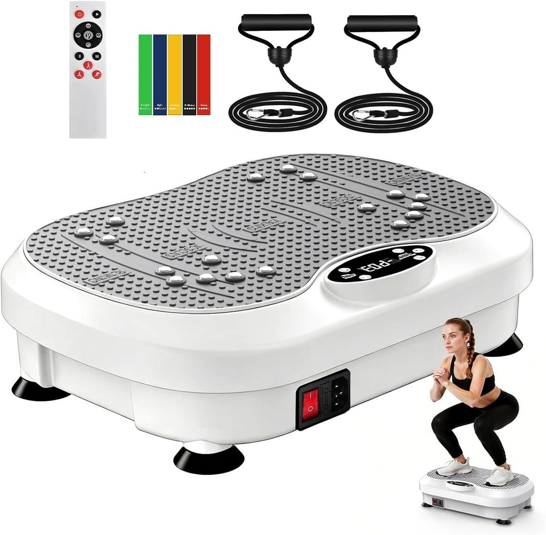 Vibration Plate Exercise Machine for Lymphatic Drainage with 200 Levels, Whole Body Fitness Workout Equipment Stand Shake Board Sport Gym for Weight Loss Fat Burner for Women Men (White)