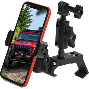 Nilkatss Upgraded Phone& Action Camera Mount for Jeep Wrangler (2018-2023 JL/JLU/4xe) & Gladiator JT (2020-2023) Dual Aluminum Holder Fits 4.7" to 6.8" Smartphones & GoPro Hero 9-12, Button-Friendly