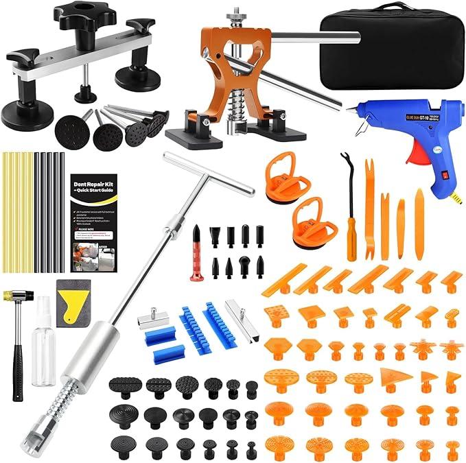 Professional Paintless Dent Repair Kit,Dent Puller Kit with Golden Lifter, Bridge Puller, Slide Hammer T-Bar, Suction Cup for Car Auto Body Hail Damage or Door Ding Removal