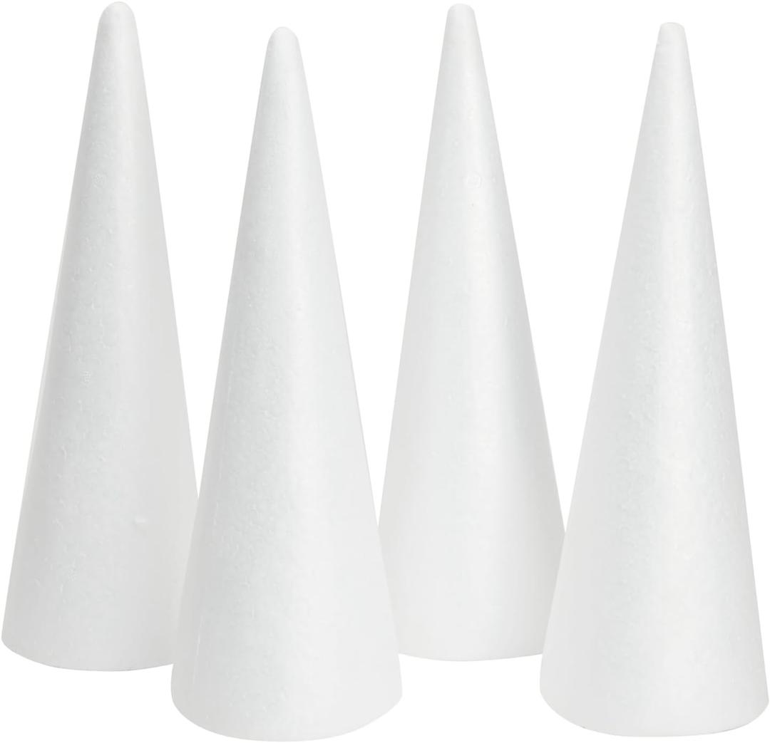 Juvale Foam Cones for Crafts, Trees, Holiday Gnomes, Christmas Decorations, DIY Art Projects (13.5x5.5 Inches Cone) - 4 Pack