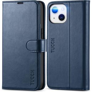 TUCCH Wallet Case for iPhone 13 6.1-inch, [RFID Blocking] [Card Slot] TPU Interior Protective Case, Magnetic Folio Shockproof PU Leather Stand Flip Cover Compatible with iPhone 13 2021, Dark Blue