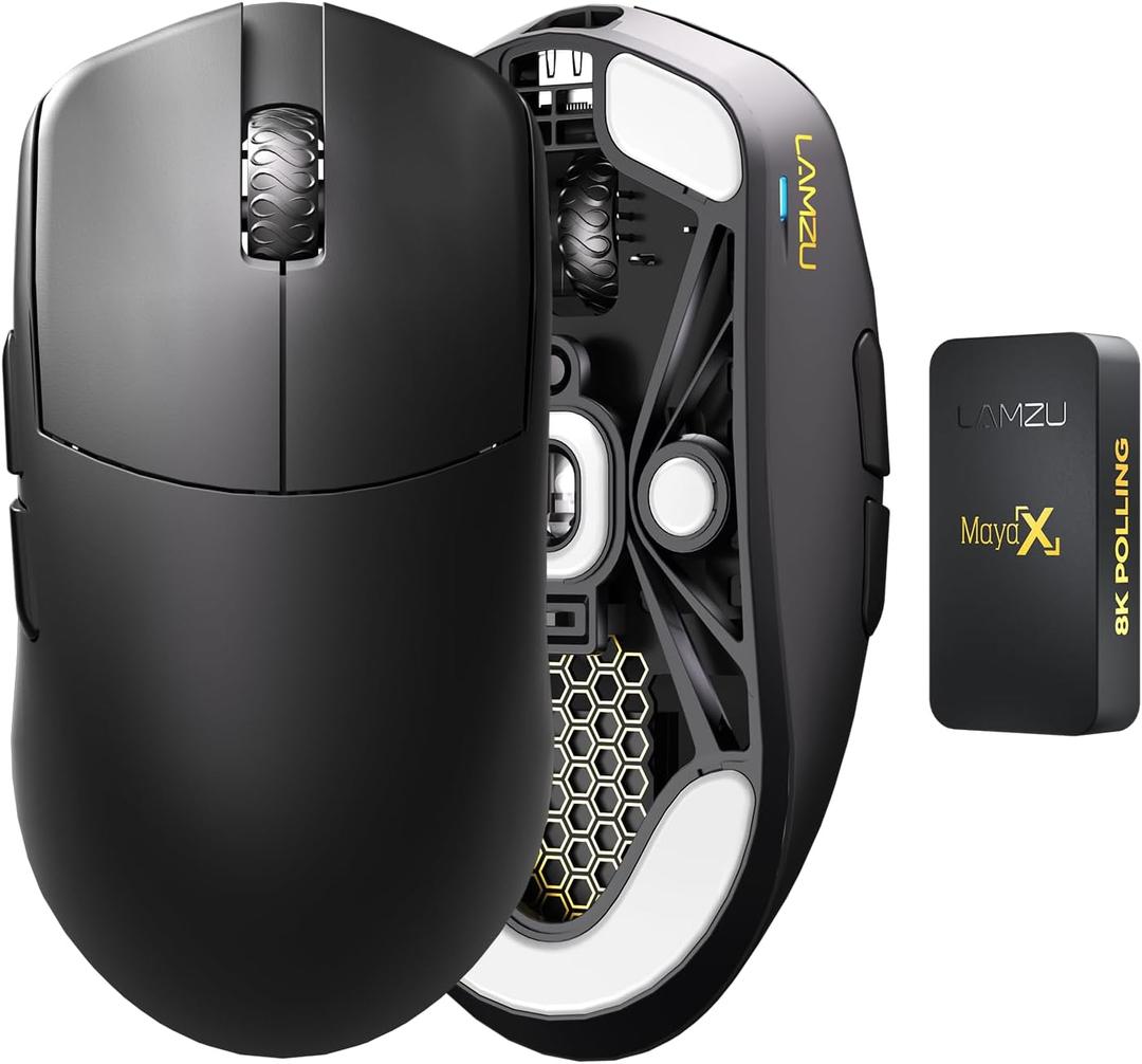 Lamzu Maya X Wireless Gaming Mouse, Ultra Lightweight 47g, Optical Switch, Maximum 30000 DPI, Symmetrical, MCU Nordic 52840, Dust-Proof Encoder, PAW3950 Sensor(Larger Maya) (Black)