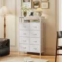 OLIXIS 8 Drawers Fabric Dresser, Raised Shelf Tall Chest of Drawers, White, 31.5"D x 45.9"W x 11.8"H
