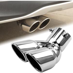 FAIZJUNBEN 3 inch exhaust tip, universal stainless steel exhaust tailpipe dual tailpipe slant for most cars (Bent, silver white)