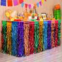 Mega-L Fiesta Party Decorations, 2 Pack Wavy Metallic Tinsel Foil Fringe Table Skirts, Mexican Themed Decor Taco Cinco de Mayo Day Of The Dead Decorations Dia De Los Muertos Birthday Party Table Decor