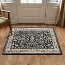 Softlife 2x3 Small Floral Rugs for Entryway Machine Washable Area Rugs Vintage Throw Rug for Bedroom Non-Slip Accent Rug Entrance Door Mat Thin Carpet for Kitchen, Black and Camel (2x3 Feet)