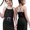 Mirawise Girls Summers Dresses with Shorts Casual Spaghetti Straps Crisscross Back 2 Piece Beach Dress Black Size 6 7