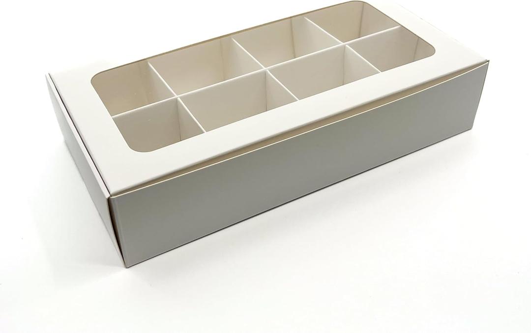 20-Ct White Treat Boxes, 8.75x4.5x1.9in, Window & Dividers