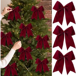 15 Pcs Velvet Bows for Christmas Tree - 6 Inch Vintage Velvet Ribbon Christmas Bows for Gift Wrapping Xmas Tree Topper Bow Ornaments for Garland Wreath Bows Decor (Burgundy)