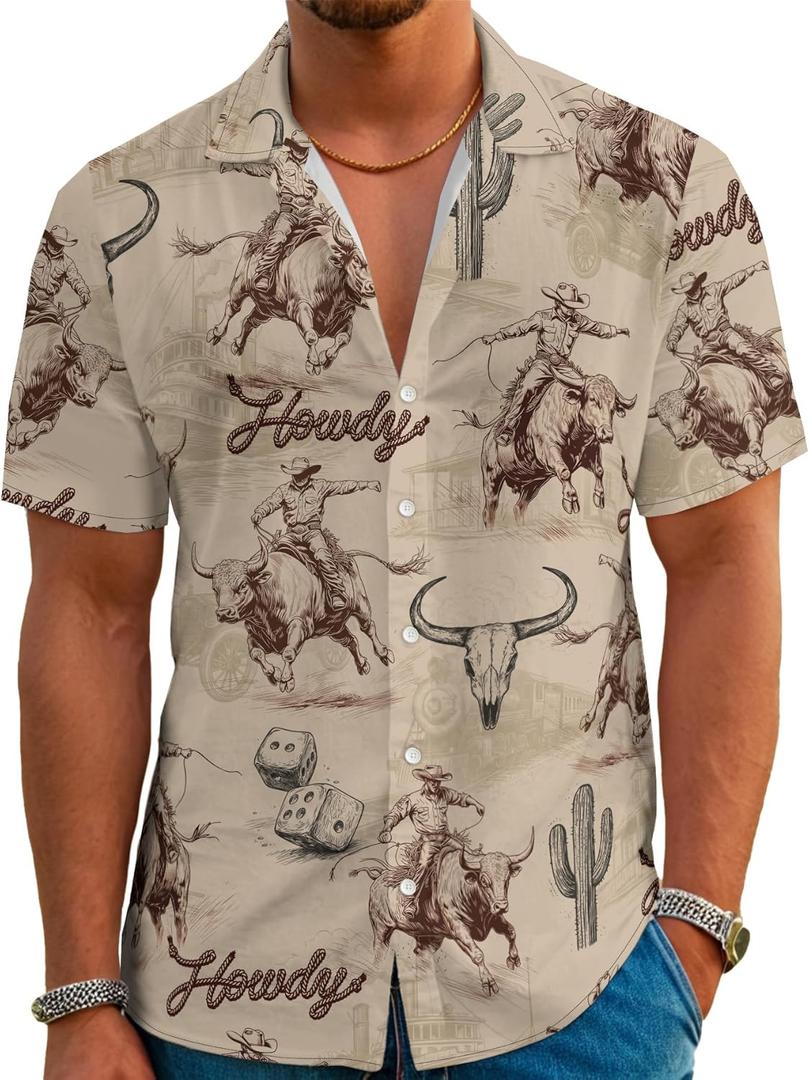 DFZ Funny Hawaiian Shirts for Men Summer Beach Short Sleeve Button Down Shirt Theme Party Shirt (Brown, XXXL)