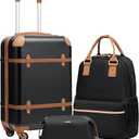 Coolife Suitcase Set 3 Piece Luggage Set Carry On Travel Luggage TSA Lock Spinner Wheels Hardshell Lightweight Luggage Set(Black, 3 piece set (BP/TB/20