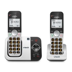 VTech VG232-2 Cordless Phone with Answering Machine - 2 Handsets, Large Backlit Display, Big Buttons, Full-Duplex Speakerphone, Caller ID, 14-Min Digital Answering System, Easy Setup - Silver/Black
