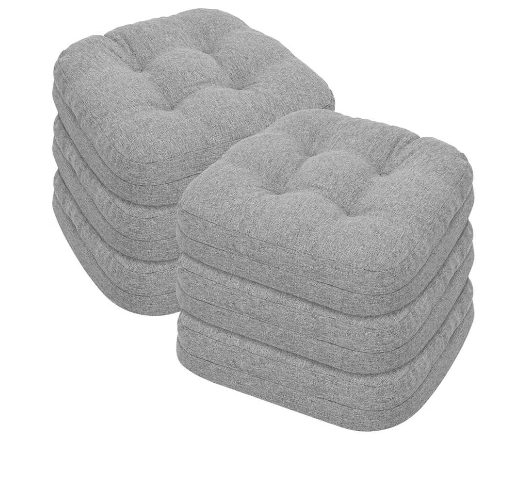 baibu Set of 6 Dining Chair Cushions, Dual-Layer Patent Design Memory Foam Kitchen Chair Cushions, Non-Slip Seat Pads with Ties, 16.5 x 16.5 x 3.5in, 6 Pack, Light Grey