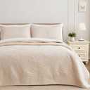 Exclusivo Mezcla Queen Quilt Bedding Set, Lightweight Brich Beige Quilts Queen Full Size for All Seasons, Soft Microfiber Bedspreads Coverlets Bed Cover with Leaf Pattern, 3 Piece