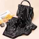 ANDANTINO 100% Mulberry Silk Scarf -21 Lightweight Square Neckerchief  Breathable Digital Printed Scarves with Gift Packed (Star-black)