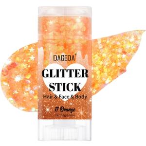 DAGEDA Orange Body Glitter Stick,Sparkly Face Glitter Makeup,Holographic Hair Glitters Mermaid Makeup Rave Outfits for Women, Shimmer Face Paint Stick Singer Concert Accessories