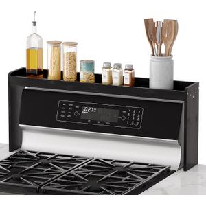 SpaceAid Bamboo Over the Stove Spice Holder Shelf, 31.5" Kitchen Organizer Stove Spice Top Rack, 11.6" Height Countertop Storage, Over Oven Back Sink Organization Shelf, Black