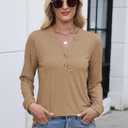 Women Button Down Henley Shirts V Neck Long Sleeve Fashion Dressy Casual Tops Trendy Blouses Loose Fit Tunic (Beige, XL)