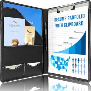 STYLIO Padfolio Folder with Removable Clipboard | Portfolio Organizer | Binder with Storage for Notebook, Notepad | Nursing Clipboard Folio, CNA Accessories for Work | Vegan Leather (Padfolio w/ Clipboard (12.5" x 9.7" x 1"), Black)