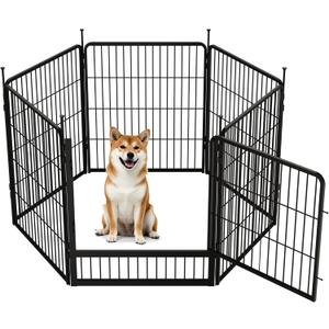 SunsGrove Dog Playpen Outdoor, Heavy Duty 32 Inch 6 Panels with Wider Door for Small and Medium Dogs, Free and Safe Play Dog Fence Indoor, Black