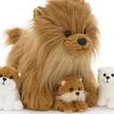 Tezituor Pomeranian Stuffed Animal Plush Toy,13.8" Realistic Dog Plush with 3 Puppies Cute Fluffy Dog Plushie Birthday Party Gift for Boys Girls