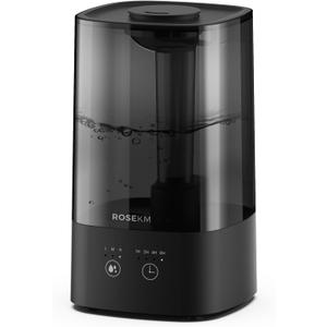 4.5L Humidifiers for Bedroom, Humidifiers for Home Large Room, Cool Mist Humidfiers for Baby and Plant with Timer, Adjustable Mist Level, 360 Nozzle, Auto Shut-Off, Black