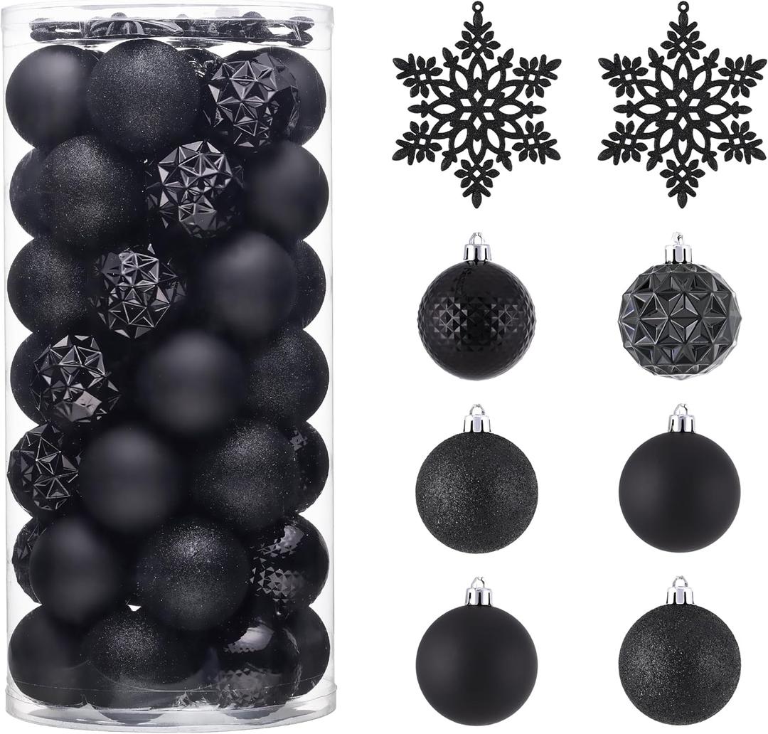 Valery Madelyn Christmas Tree Decorations Ornament Set, 50ct 2.36 Inches Black Shatterproof Christmas Ball Ornaments Hanging Xmas Holiday Party Decor (Large)