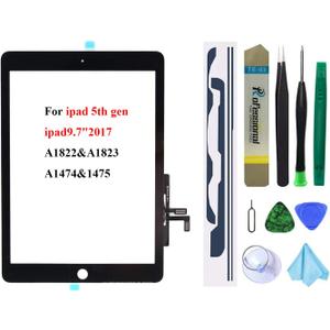 Dedia Black Touch Screen Replacement for iPad 5 2017 9.7 inch, A1822 A1823 A1474 A1475 Digitizer Glass Assembly Without Home Button (not Include LCD) + Pre-Installed Adhesive + Tool kit